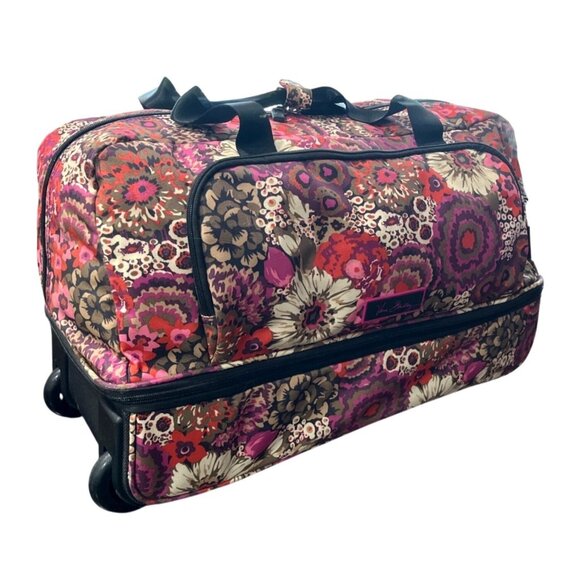 Vera Bradley Lighten Up Wheeled Carry-On Bag Duffle Rosewood Floral Pink Brown - Picture 1 of 12